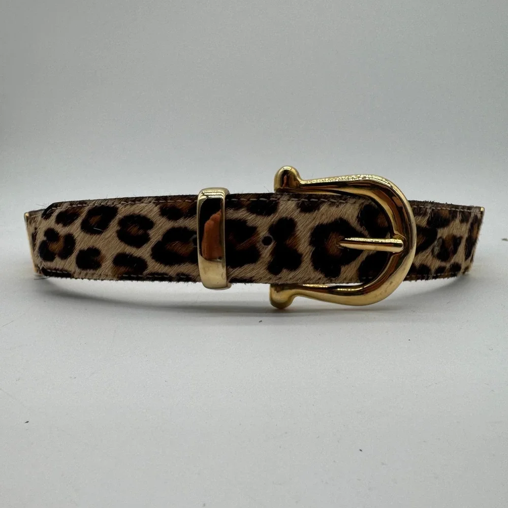 Elite Fresno California Leopard Print Calf Hair Belt Gold Chain Link Accents M